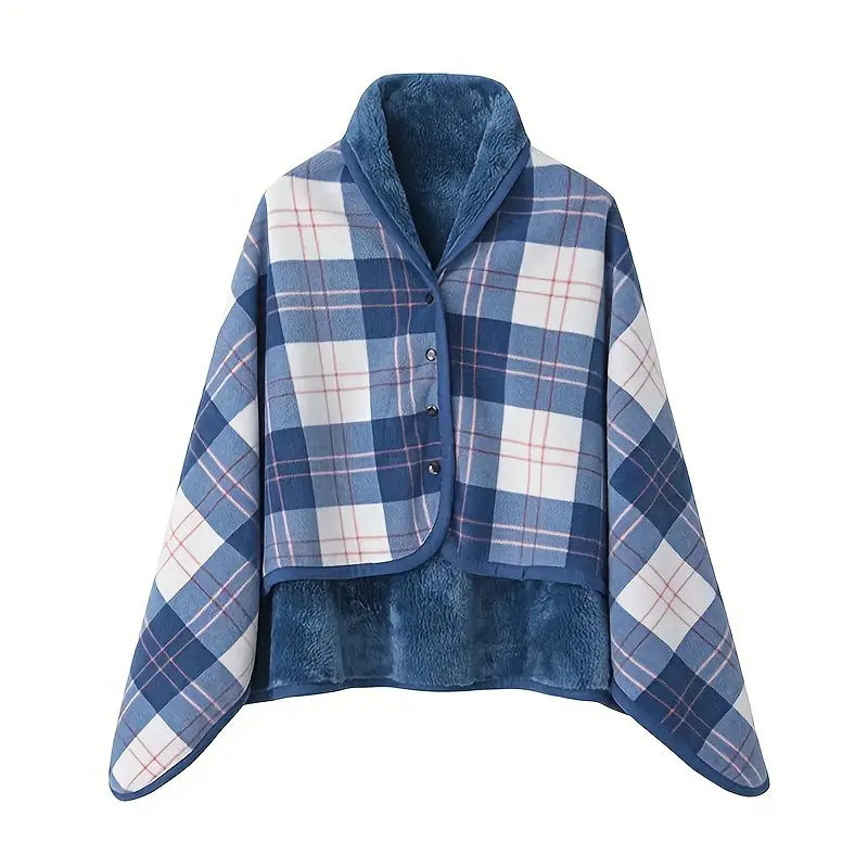 A buttoned shawl blanket for lunch break