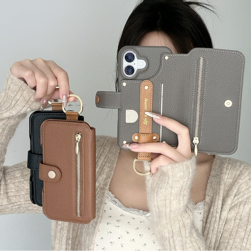 Lychee Pattern Stick-On Flip Phone Case
