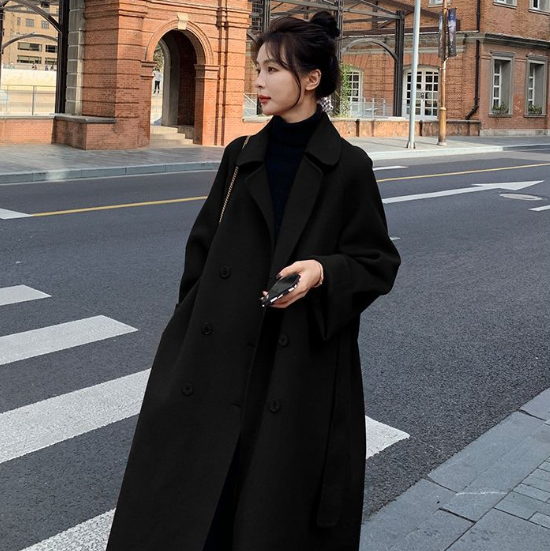 Korean Style Women's Woolen Coat Mid-Length Loose Fit