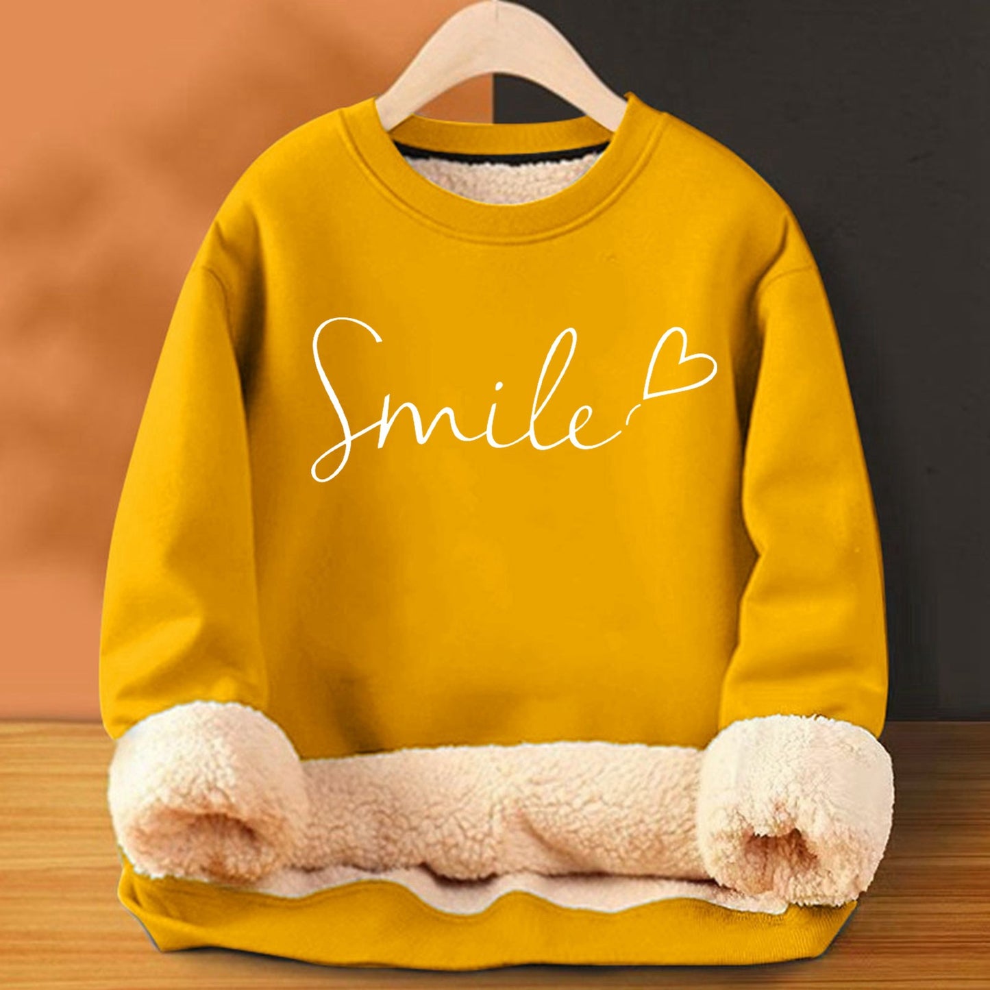 A warm jacket with a hood over the head