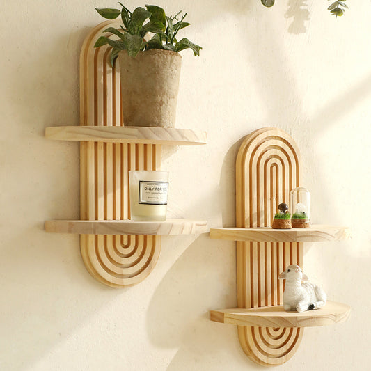 Bohemian Oval Thread Solid Wood Wall Flower Pot Rack