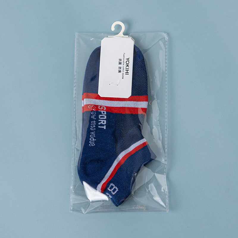 All-cotton men's spring and summer short boat socks