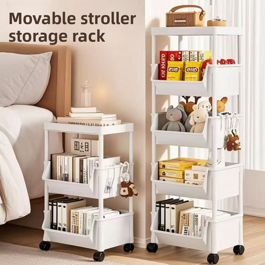 Multi-level floor-standing storage rack for small carts and household use