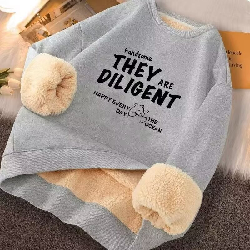Men's round-neck long-sleeved fleece hoodie