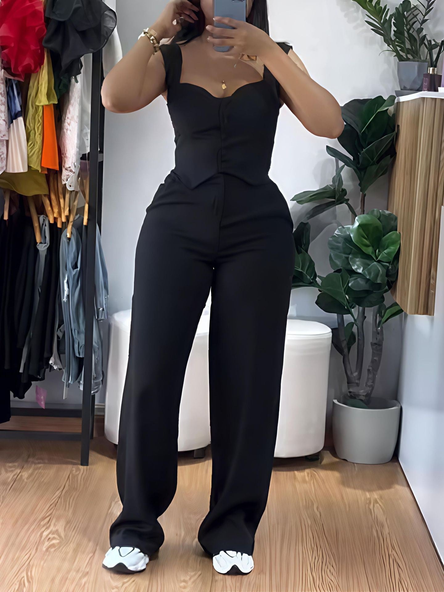 Thong tight-fitting tank top plus wide-leg pants Set Women Clothes
