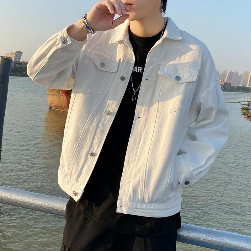 Fashionable Men's Washed Denim Jacket, Loose Fit, Multiple Pockets