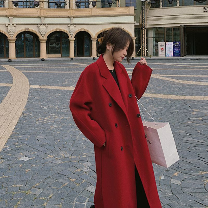Korean Style Women's Woolen Coat Mid-Length Loose Fit