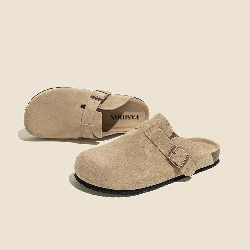 Half a slipper and one foot on lazy trendy shoes