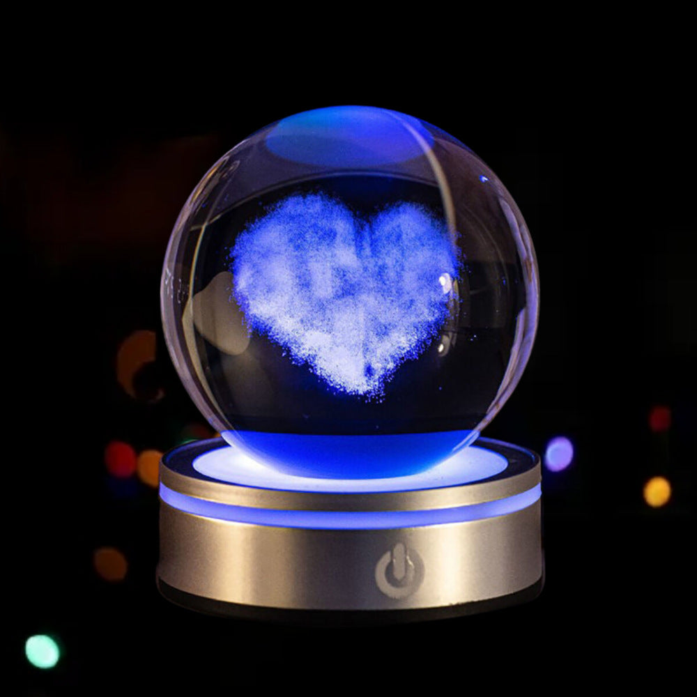 3D Inner Carved Crystal Ball with Color-Changing LED Light