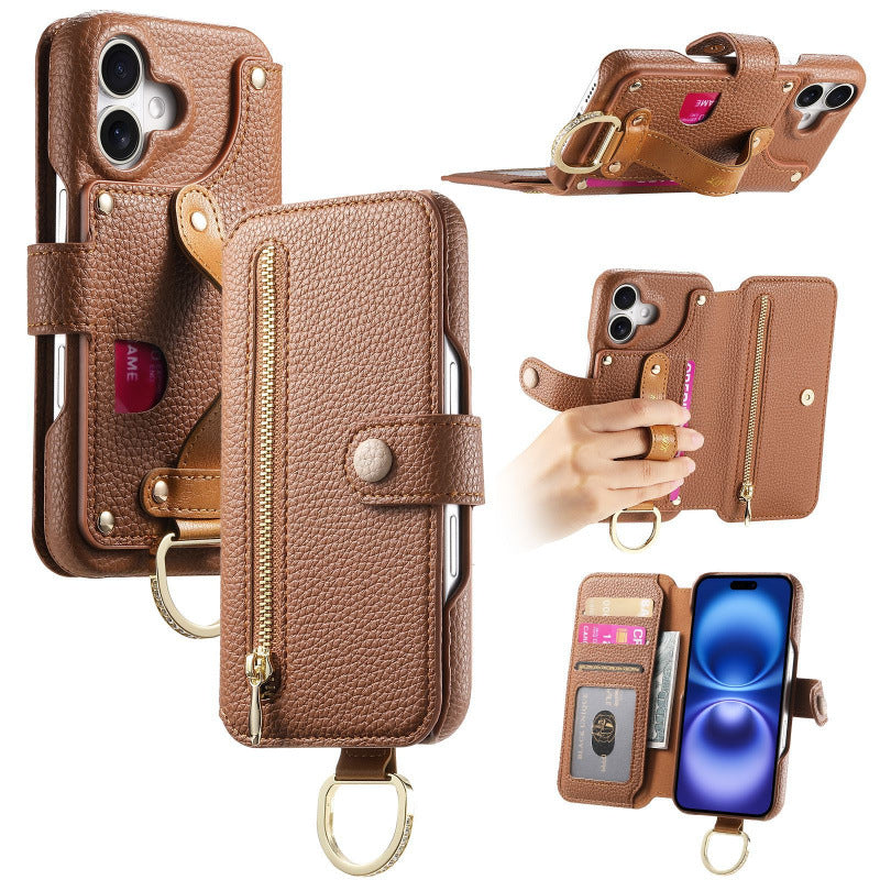 Lychee Pattern Stick-On Flip Phone Case