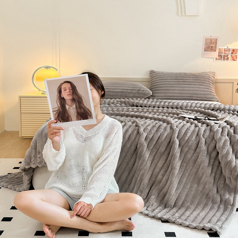Soft Flannel Rabbit Fur Imitation Blanket