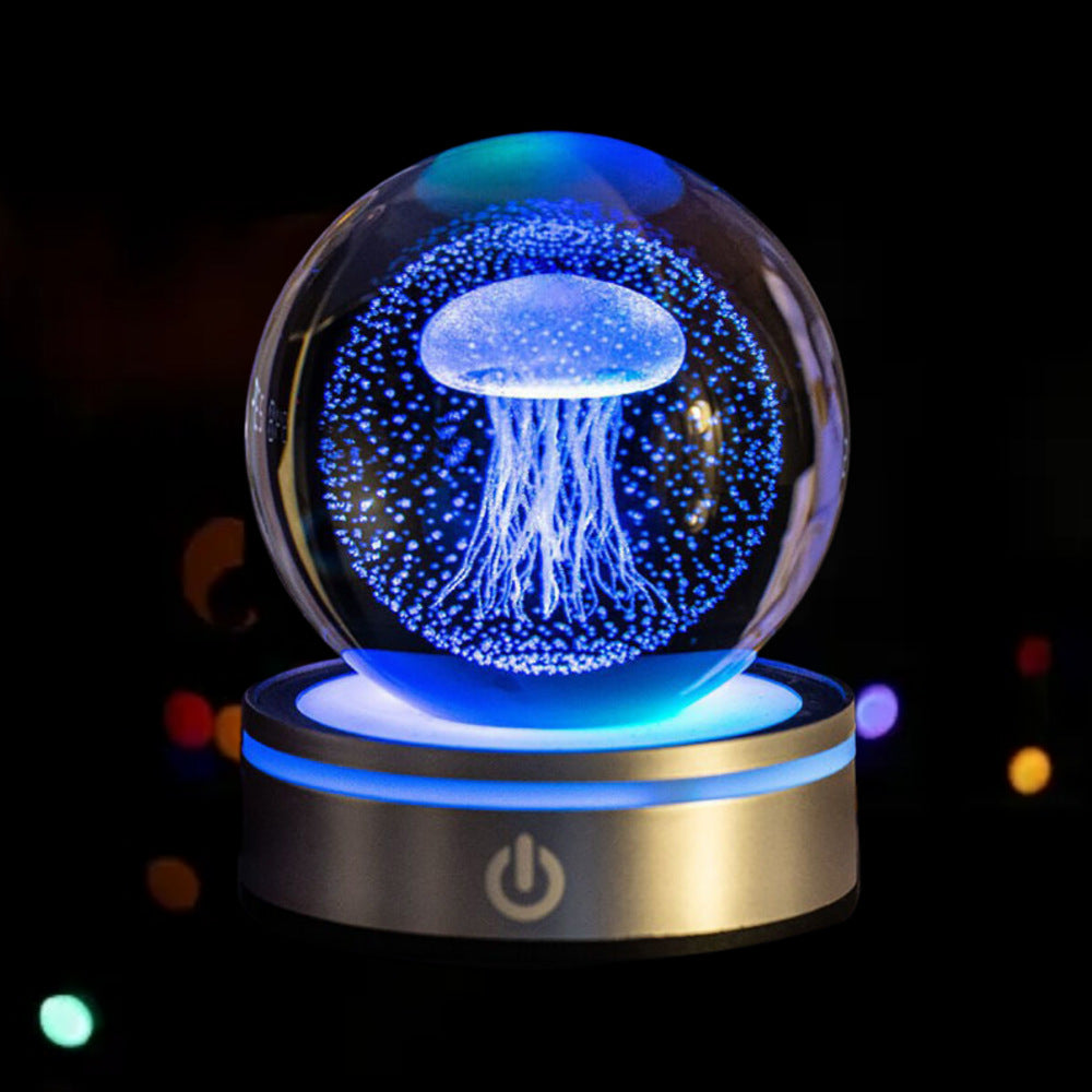 3D Inner Carved Crystal Ball with Color-Changing LED Light