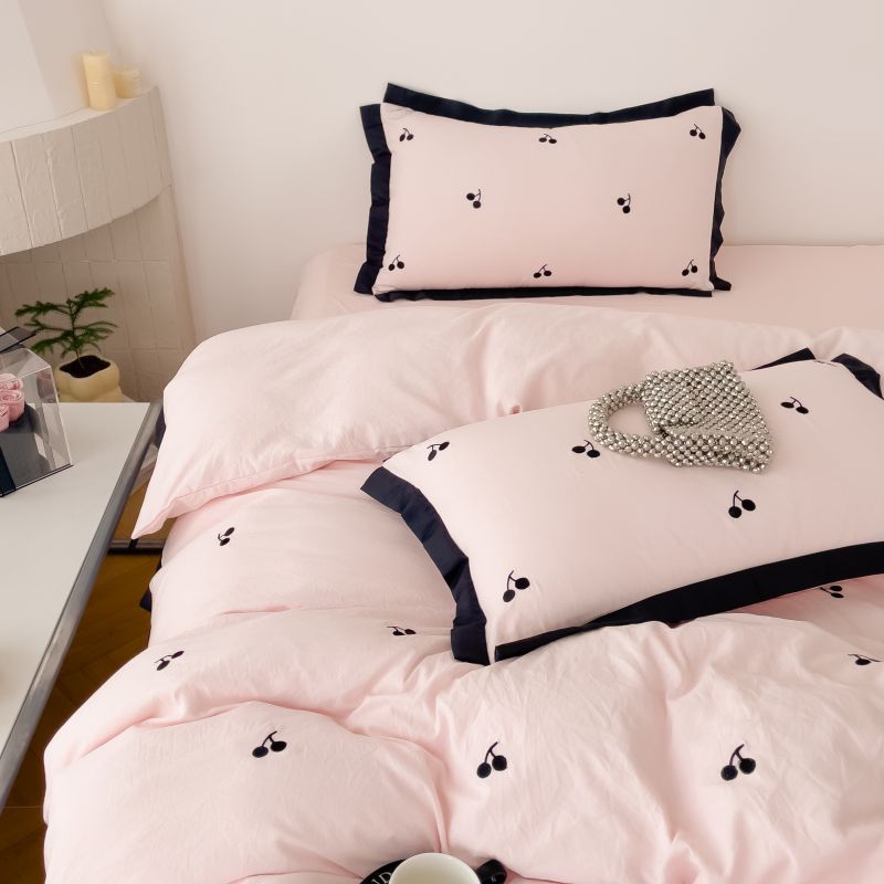 Simple Washed Cotton Embroidered Quilt Cover Bedding Set