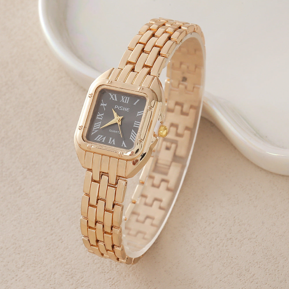 Gold steel band quartz bracelet watch