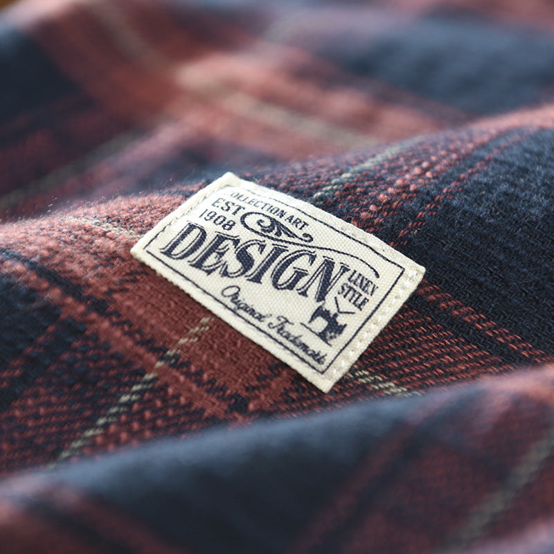 Men's Casual Plaid Shirt Japanese Workwear Style