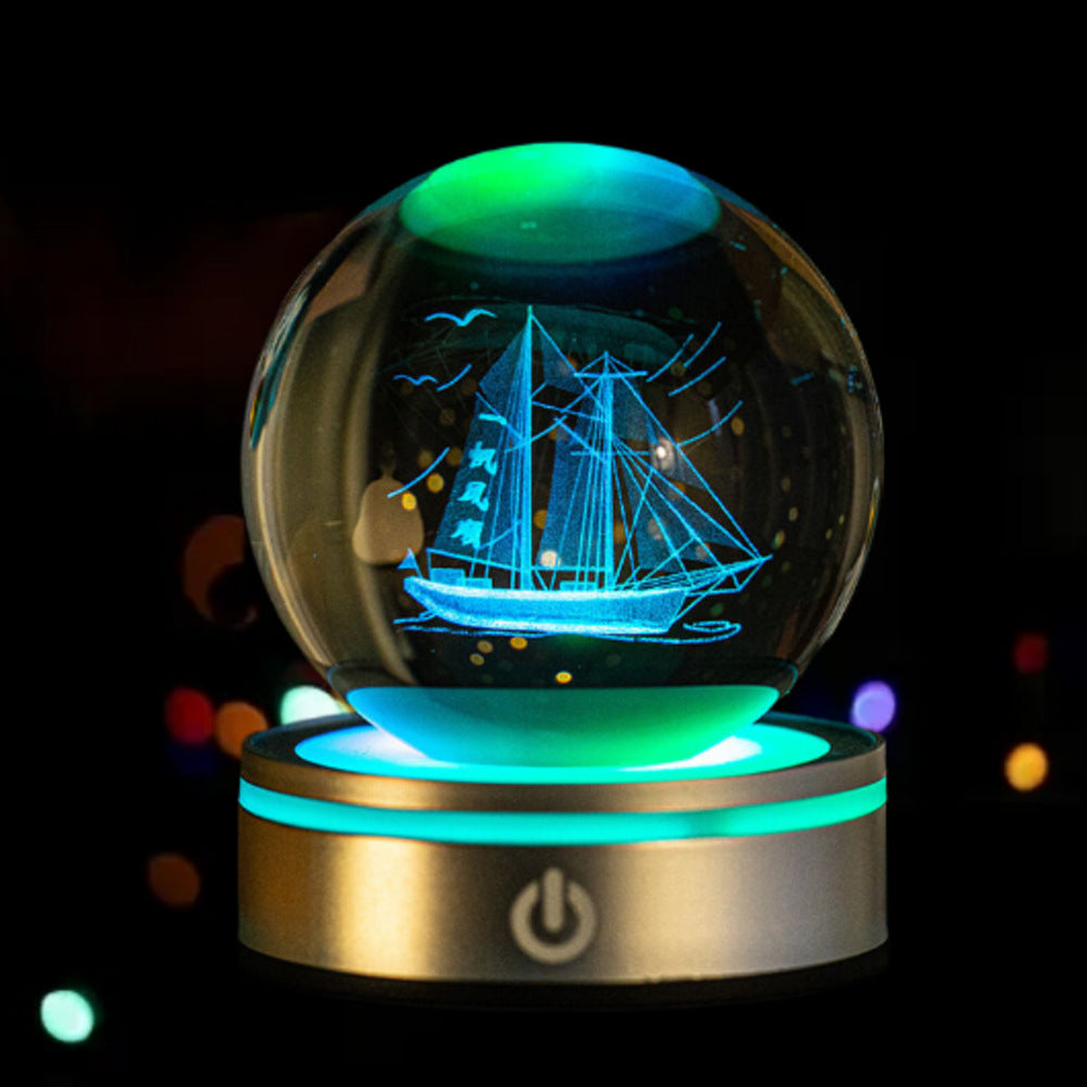 3D Inner Carved Crystal Ball with Color-Changing LED Light