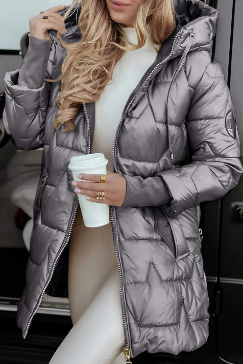 Mid-length hooded cotton coat