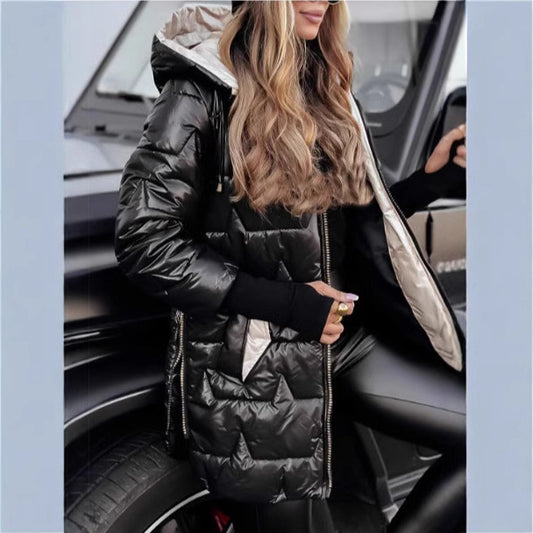 Mid-length hooded cotton coat