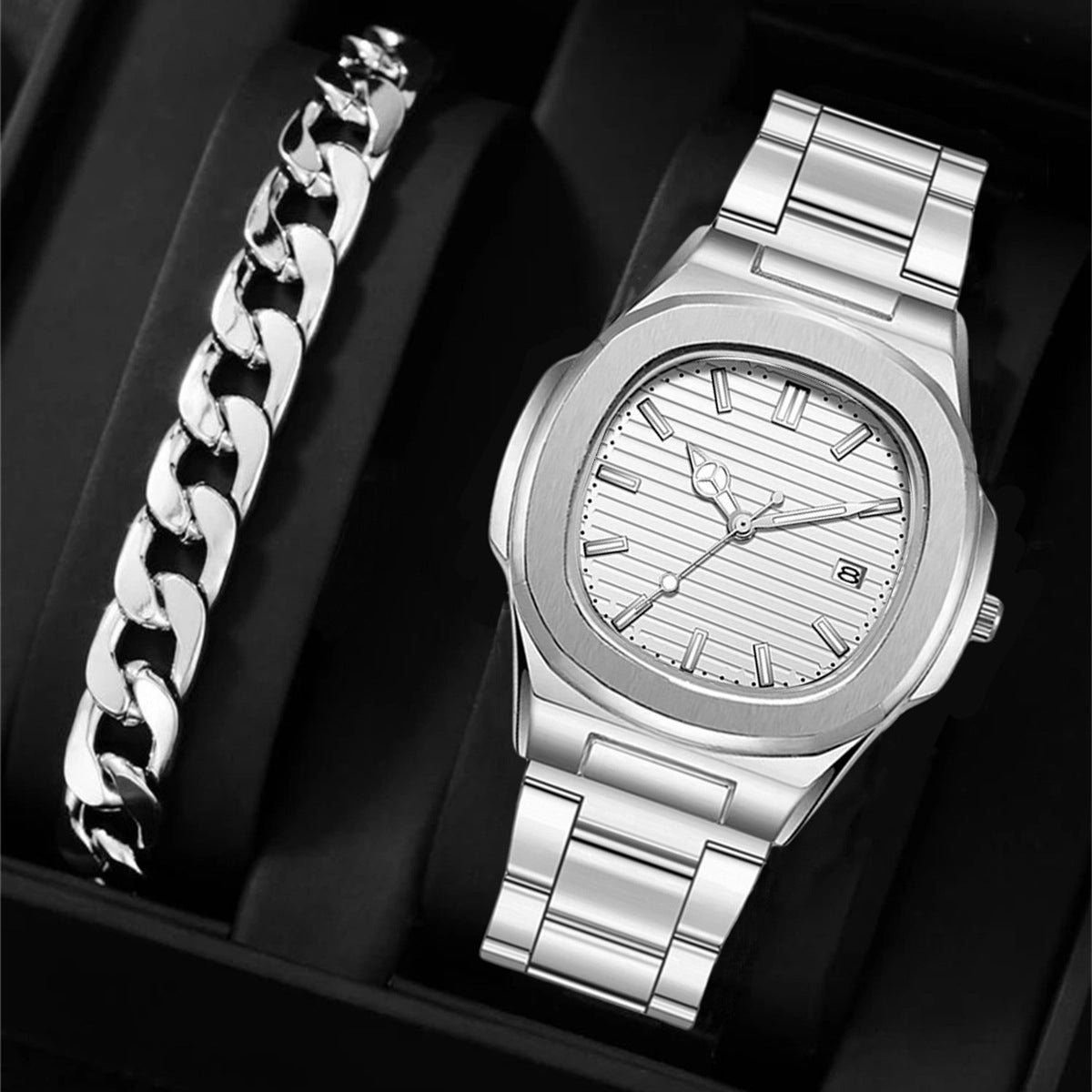 Classic Square Digital Watch with Steel Band
