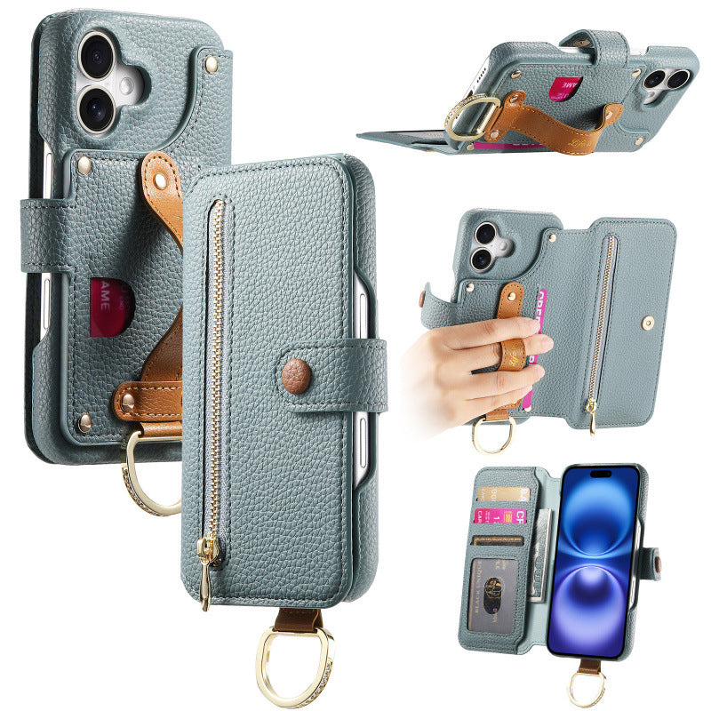 Lychee Pattern Stick-On Flip Phone Case