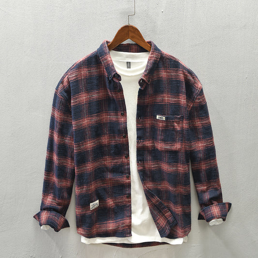 Men's Casual Plaid Shirt Japanese Workwear Style