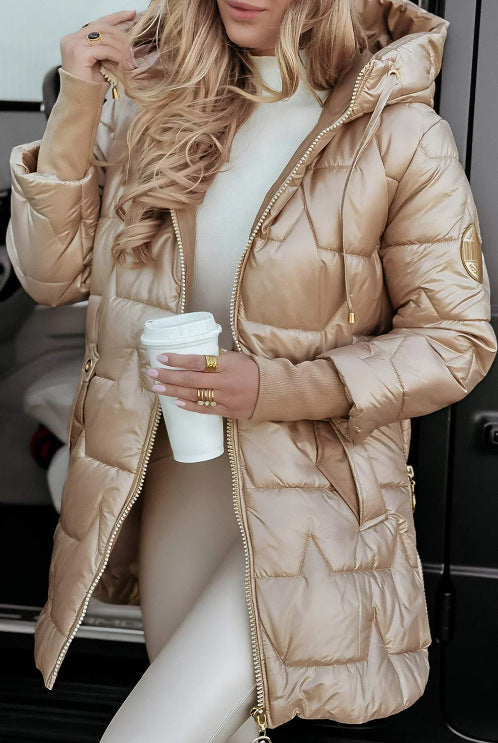 Mid-length hooded cotton coat