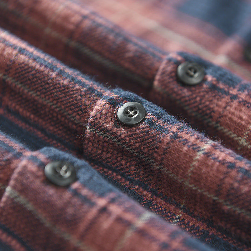 Men's Casual Plaid Shirt Japanese Workwear Style