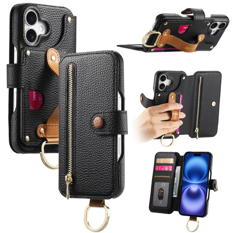Lychee Pattern Stick-On Flip Phone Case