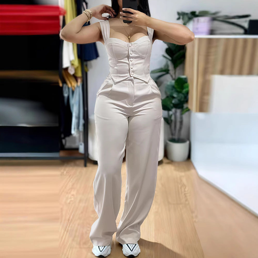 Thong tight-fitting tank top plus wide-leg pants Set Women Clothes
